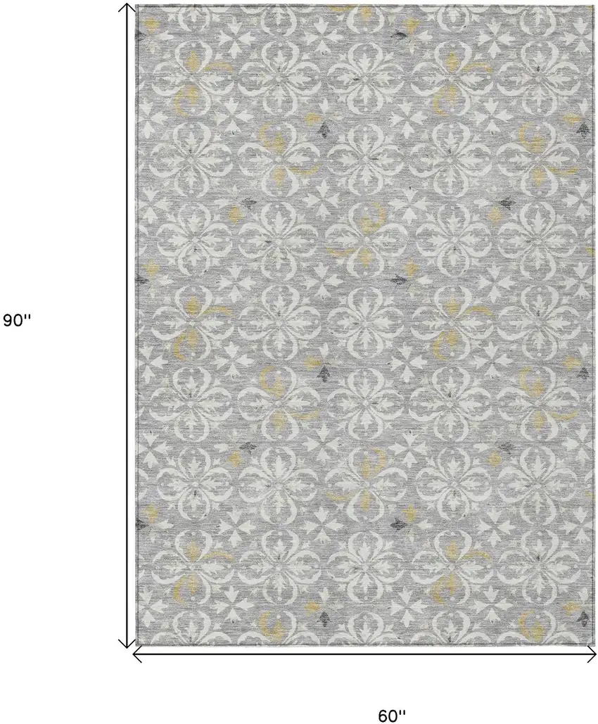 Gray Ivory And Brown Floral Washable Indoor Outdoor Area Rug Photo 7