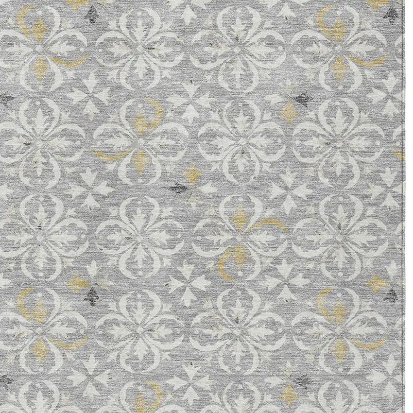 Gray Ivory And Brown Floral Washable Indoor Outdoor Area Rug Photo 5