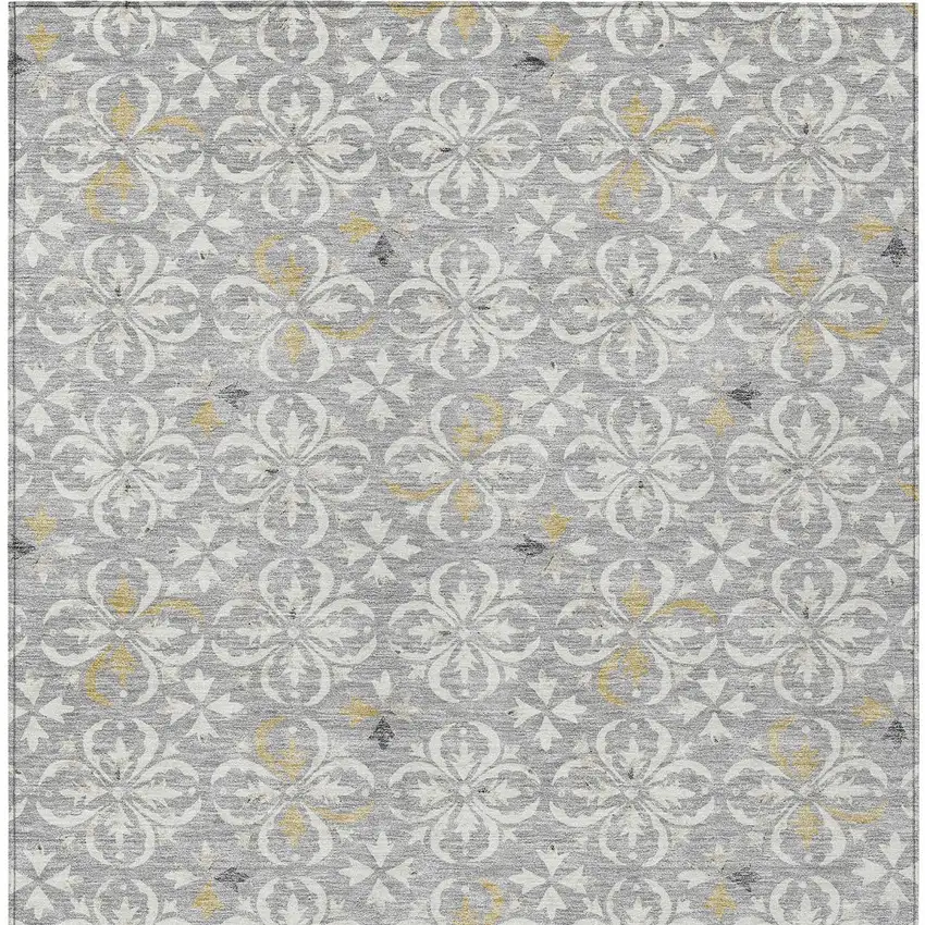 Gray Ivory And Brown Floral Washable Indoor Outdoor Area Rug Photo 6