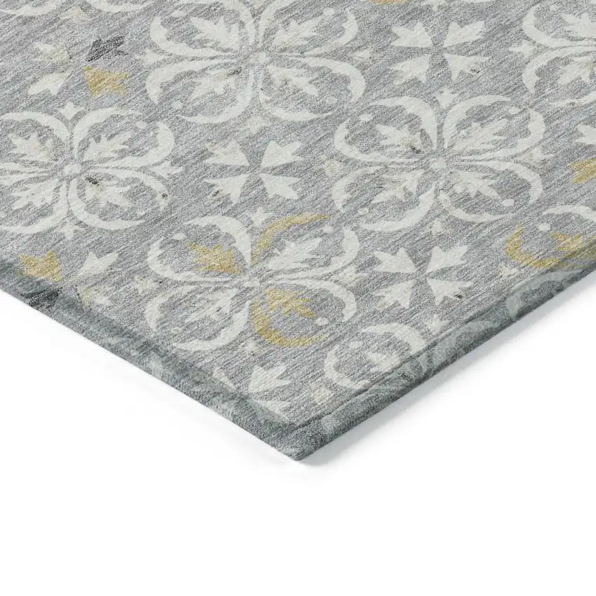 Gray Ivory And Brown Floral Washable Indoor Outdoor Area Rug Photo 3