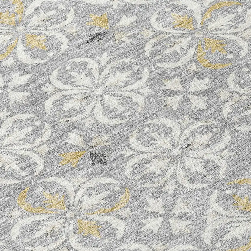 Gray Ivory And Brown Floral Washable Indoor Outdoor Area Rug Photo 4