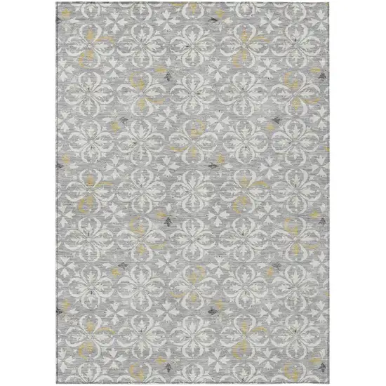 Gray Ivory And Brown Floral Washable Indoor Outdoor Area Rug Photo 2