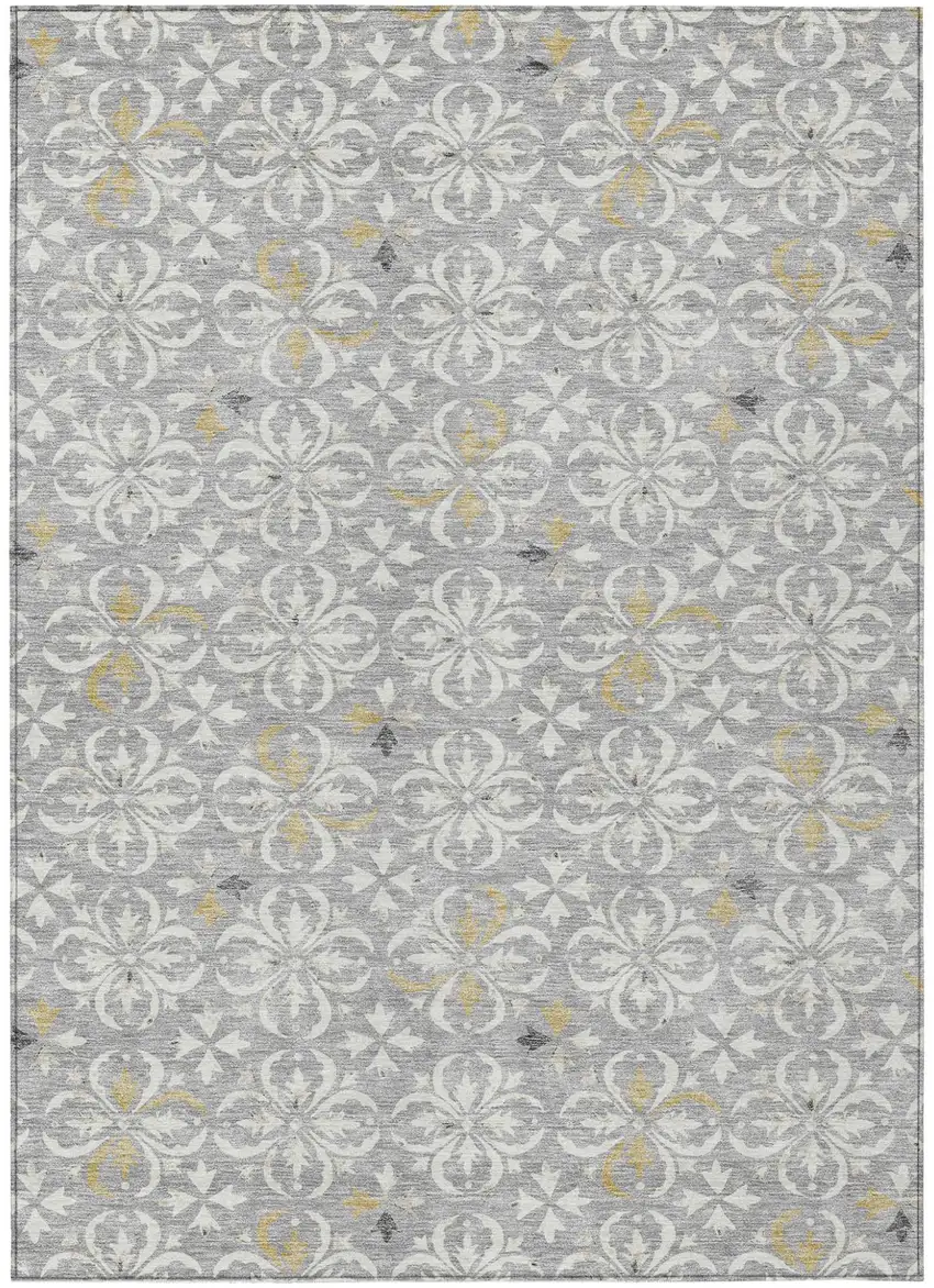 Gray Ivory And Brown Floral Washable Indoor Outdoor Area Rug Photo 2
