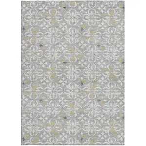 Photo of Gray Ivory And Brown Floral Washable Indoor Outdoor Area Rug