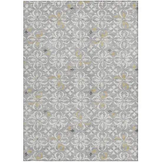 Gray Ivory And Brown Floral Washable Indoor Outdoor Area Rug Photo 7