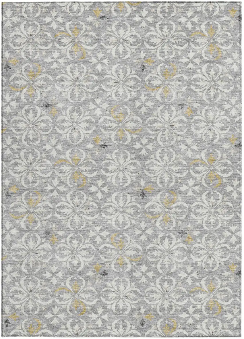 Gray Ivory And Brown Floral Washable Indoor Outdoor Area Rug Photo 7