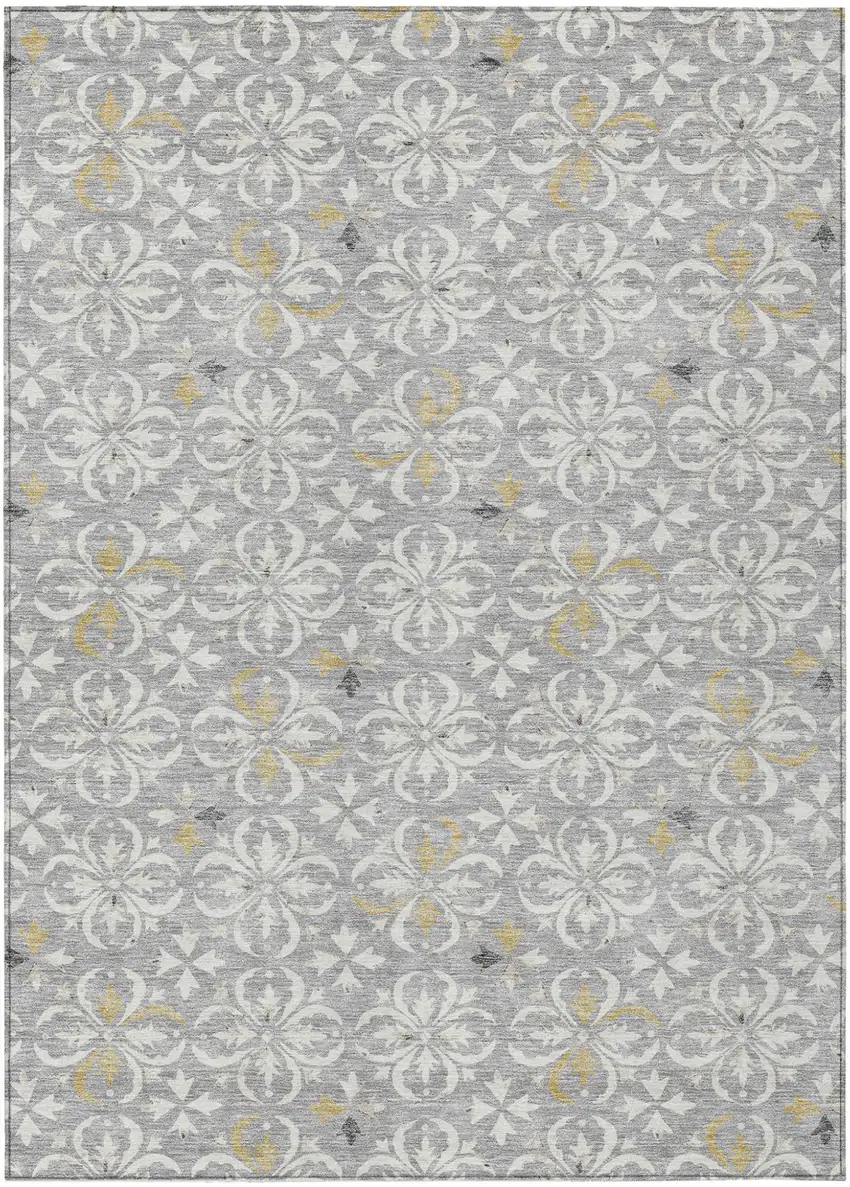 Gray Ivory And Brown Floral Washable Indoor Outdoor Area Rug Photo 2