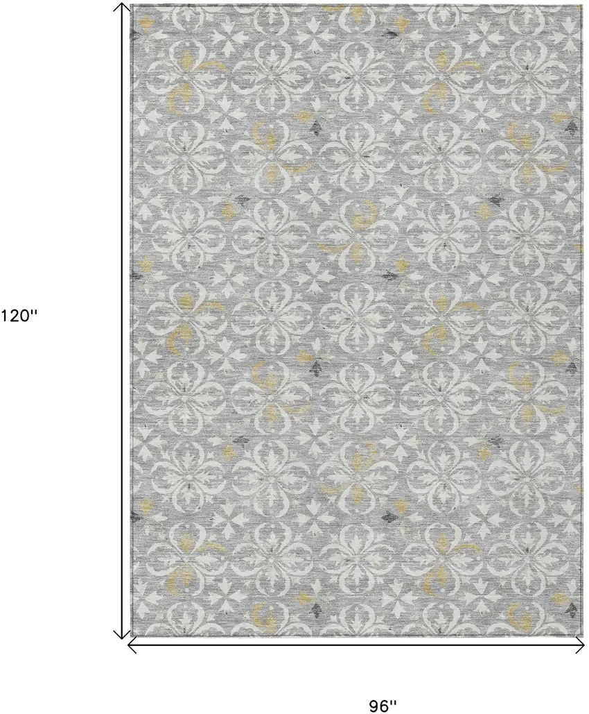 Gray Ivory And Brown Floral Washable Indoor Outdoor Area Rug Photo 3