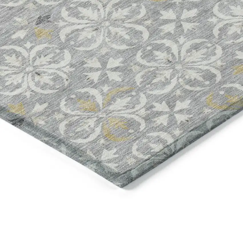 Gray Ivory And Brown Floral Washable Indoor Outdoor Area Rug Photo 4