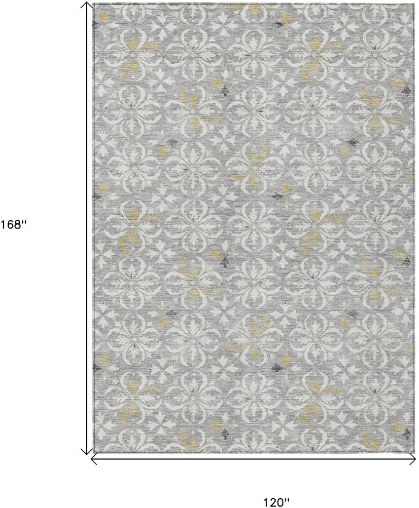 Gray Ivory And Brown Floral Washable Indoor Outdoor Area Rug Photo 3