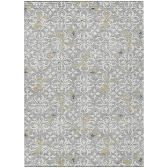 Gray Ivory And Brown Floral Washable Indoor Outdoor Area Rug Photo 2