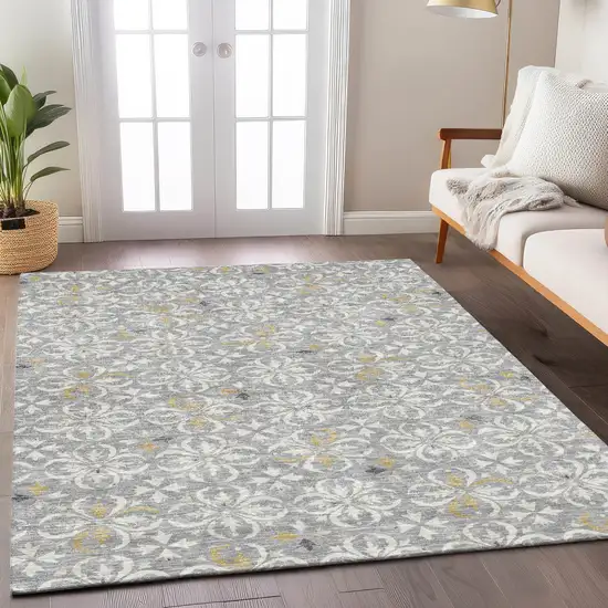 Gray Ivory And Brown Floral Washable Indoor Outdoor Area Rug Photo 9