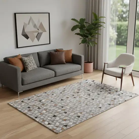 Gray Ivory And Brown Geometric Hand Woven Area Rug Photo 1