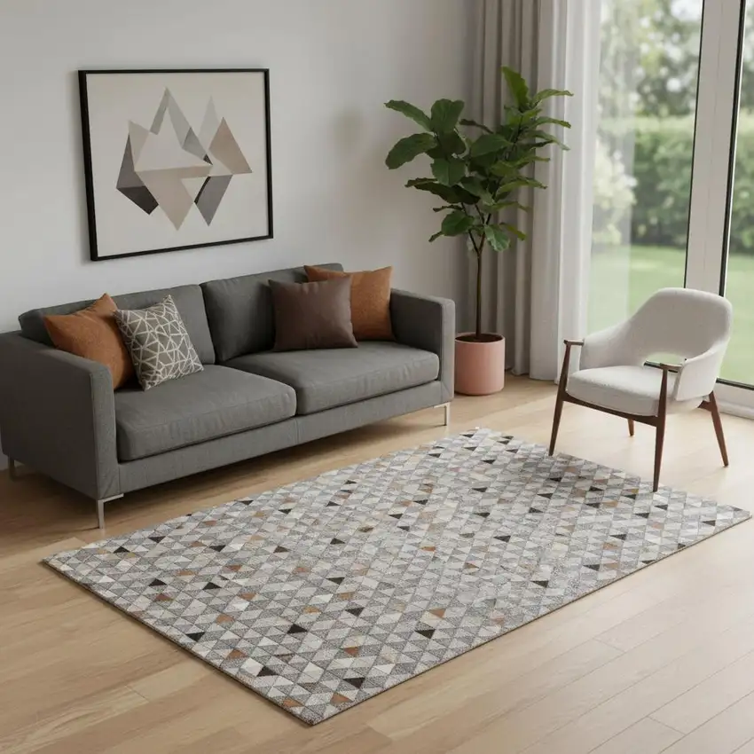 Gray Ivory And Brown Geometric Hand Woven Area Rug Photo 1