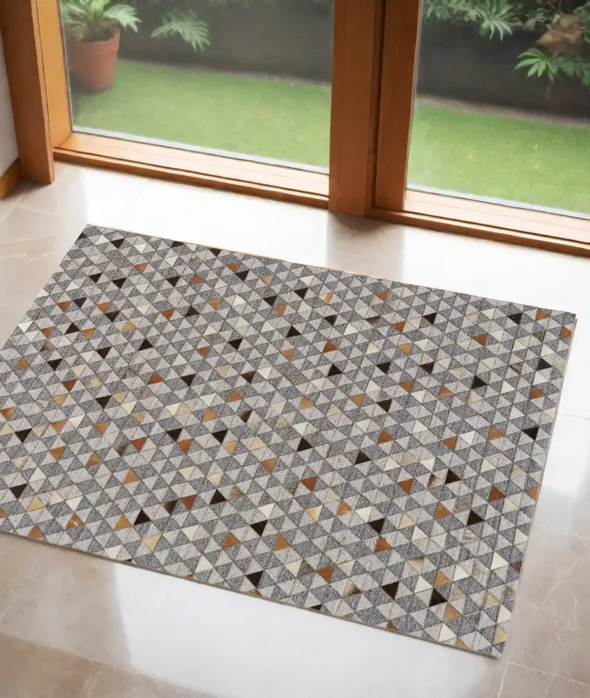Gray Ivory And Brown Geometric Hand Woven Area Rug Photo 1