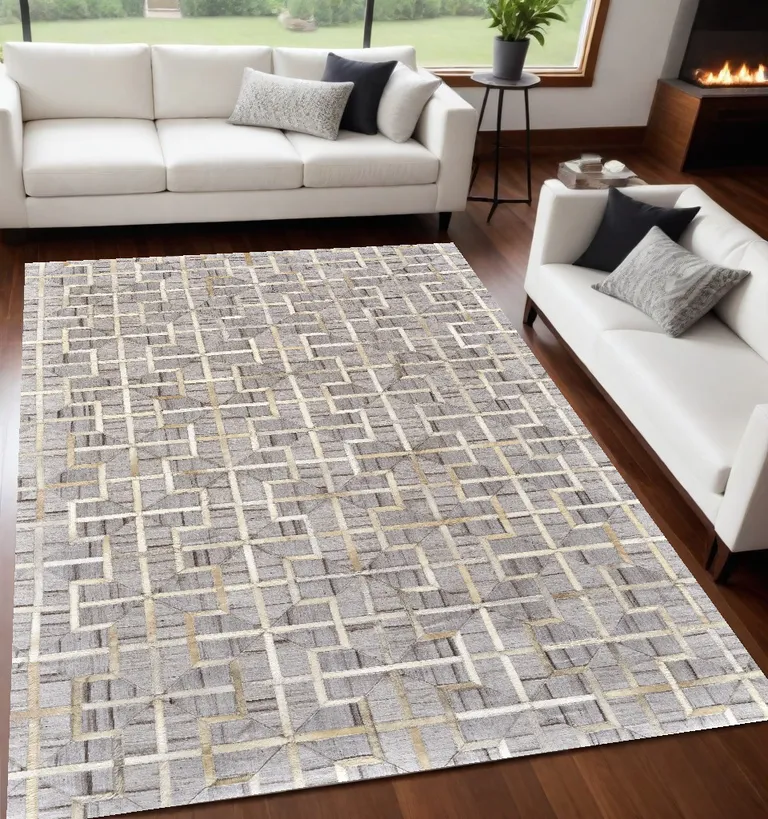 Gray Ivory And Brown Geometric Hand Woven Area Rug Photo 5