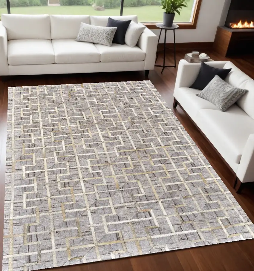 Gray Ivory And Brown Geometric Hand Woven Area Rug Photo 1