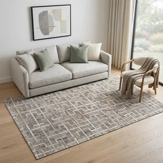 Gray Ivory And Brown Geometric Hand Woven Area Rug Photo 1