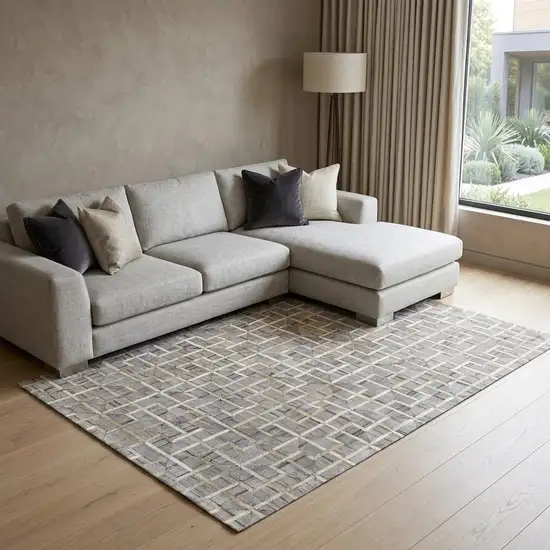 Gray Ivory And Brown Geometric Hand Woven Area Rug Photo 1