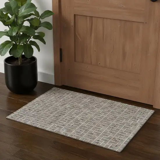 Gray Ivory And Brown Geometric Hand Woven Area Rug Photo 1