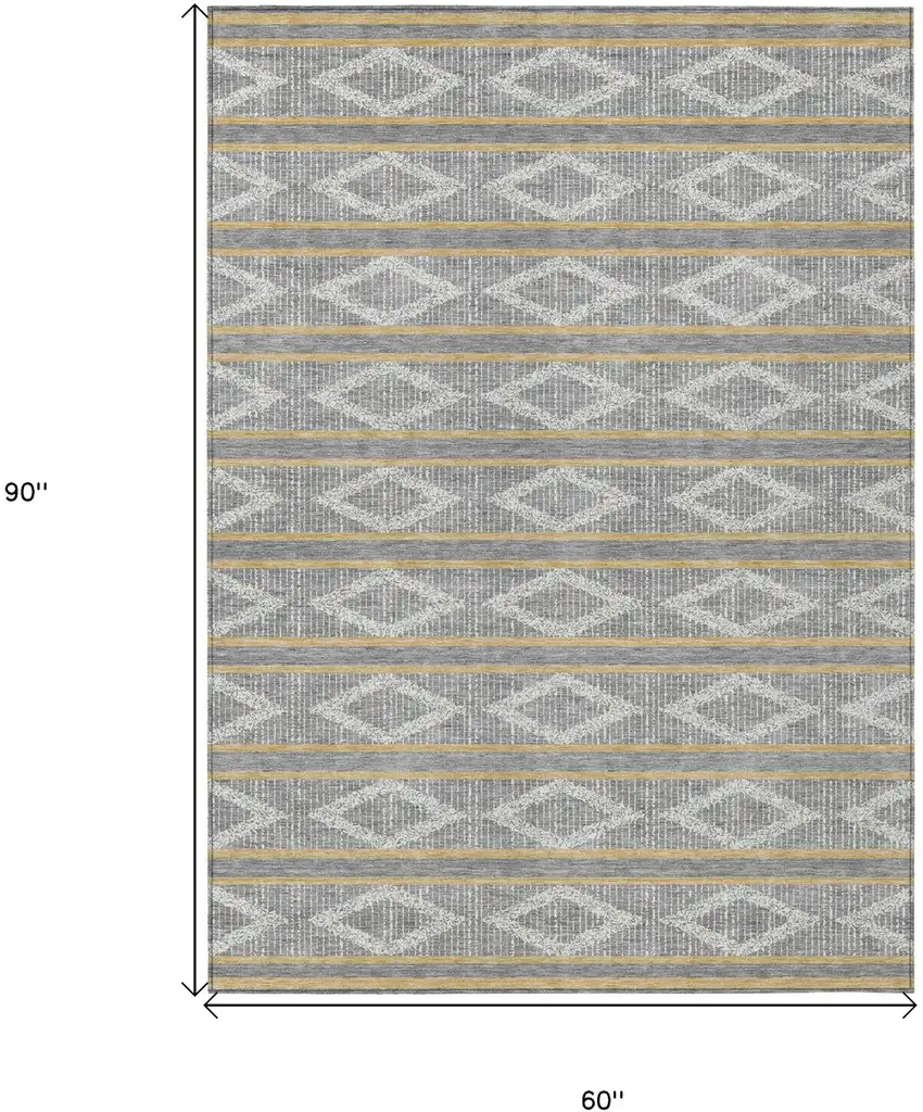Gray Ivory And Brown Geometric Washable Indoor Outdoor Area Rug Photo 3