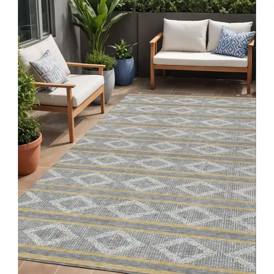 Gray Ivory And Brown Geometric Washable Indoor Outdoor Area Rug Photo 1
