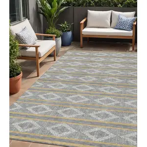 Photo of Gray Ivory And Brown Geometric Washable Indoor Outdoor Area Rug