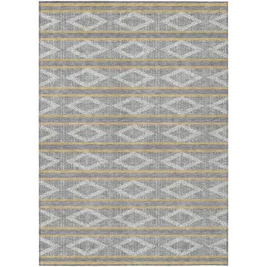 Gray Ivory And Brown Geometric Washable Indoor Outdoor Area Rug Photo 2
