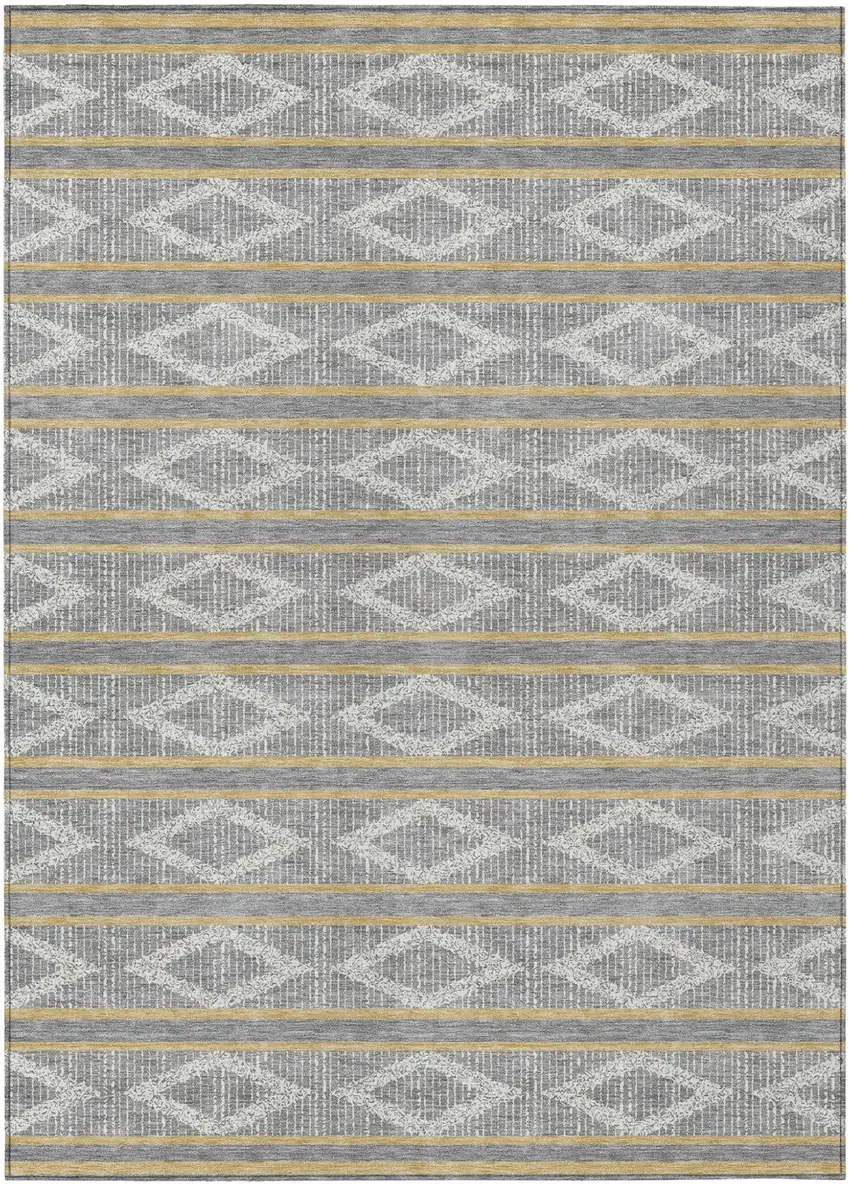 Gray Ivory And Brown Geometric Washable Indoor Outdoor Area Rug Photo 2
