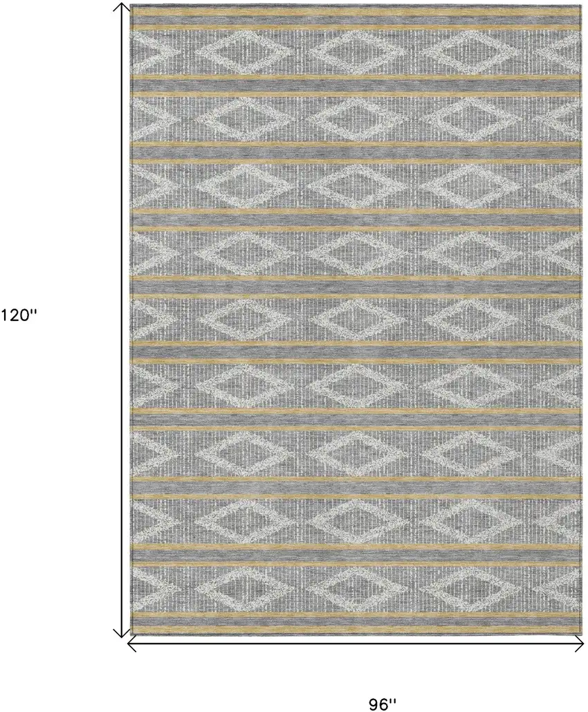 Gray Ivory And Brown Geometric Washable Indoor Outdoor Area Rug Photo 3