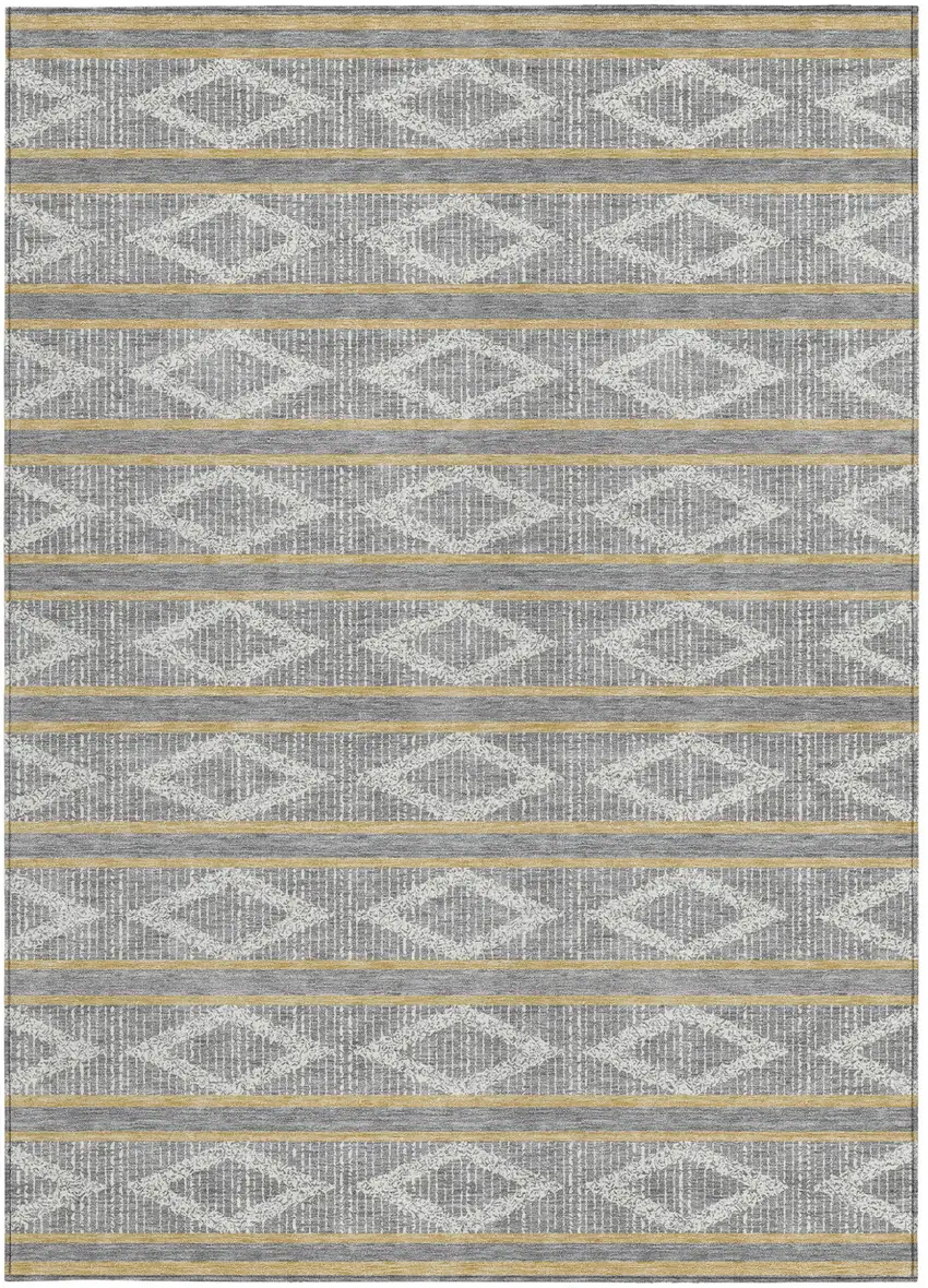 Gray Ivory And Brown Geometric Washable Indoor Outdoor Area Rug Photo 8