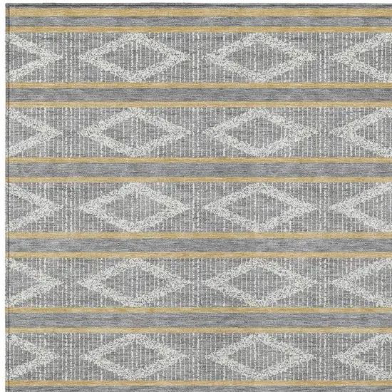 Gray Ivory And Brown Geometric Washable Indoor Outdoor Area Rug Photo 7