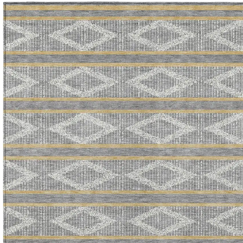 Gray Ivory And Brown Geometric Washable Indoor Outdoor Area Rug Photo 7