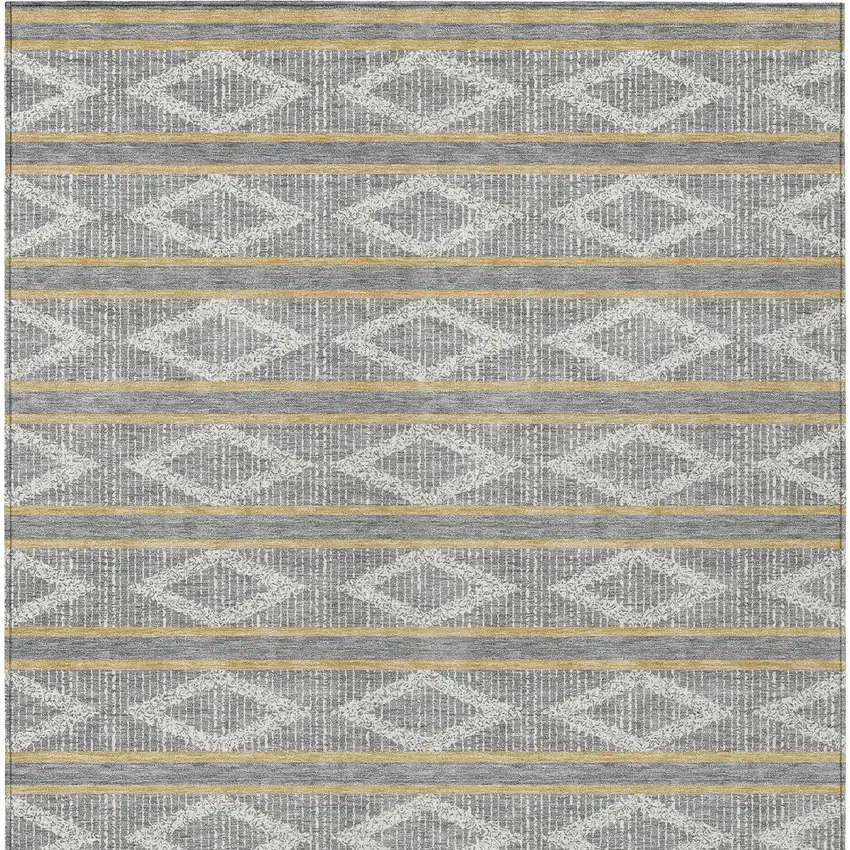 Gray Ivory And Brown Geometric Washable Indoor Outdoor Area Rug Photo 8