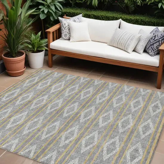 Gray Ivory And Brown Geometric Washable Indoor Outdoor Area Rug Photo 1