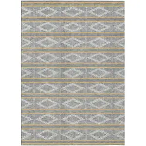 Photo of Gray Ivory And Brown Geometric Washable Indoor Outdoor Area Rug