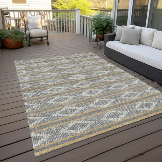Gray Ivory And Brown Geometric Washable Indoor Outdoor Area Rug Photo 7
