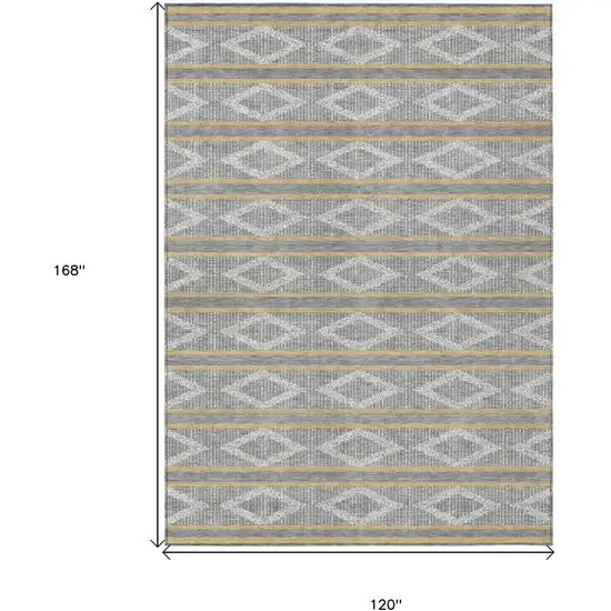 Gray Ivory And Brown Geometric Washable Indoor Outdoor Area Rug Photo 8
