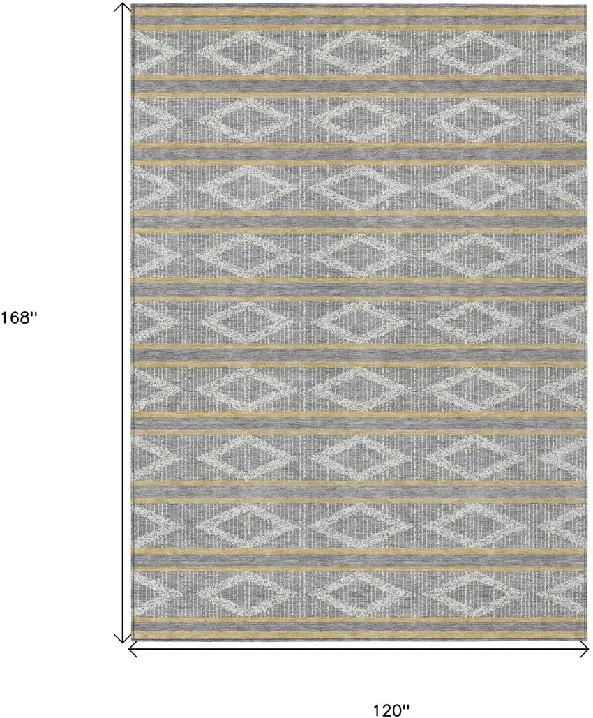 Gray Ivory And Brown Geometric Washable Indoor Outdoor Area Rug Photo 8