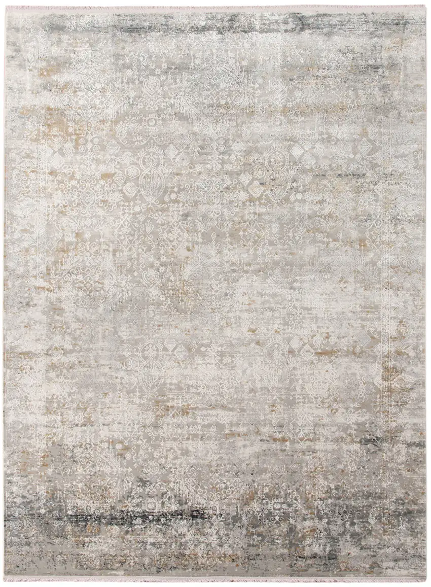 Gray Ivory And Brown Medallion Area Rug With Fringe Photo 1