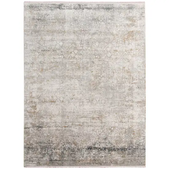 Gray Ivory And Brown Medallion Area Rug With Fringe Photo 5