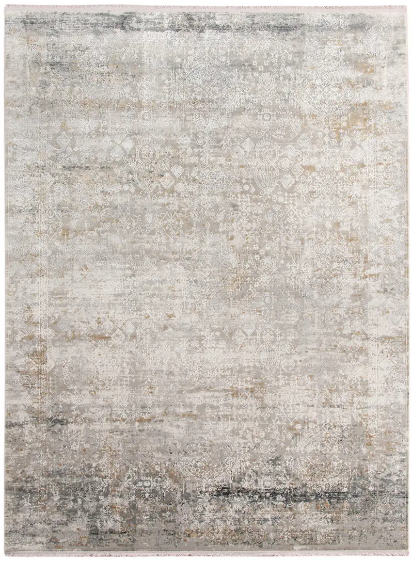 Gray Ivory And Brown Medallion Area Rug With Fringe Photo 5