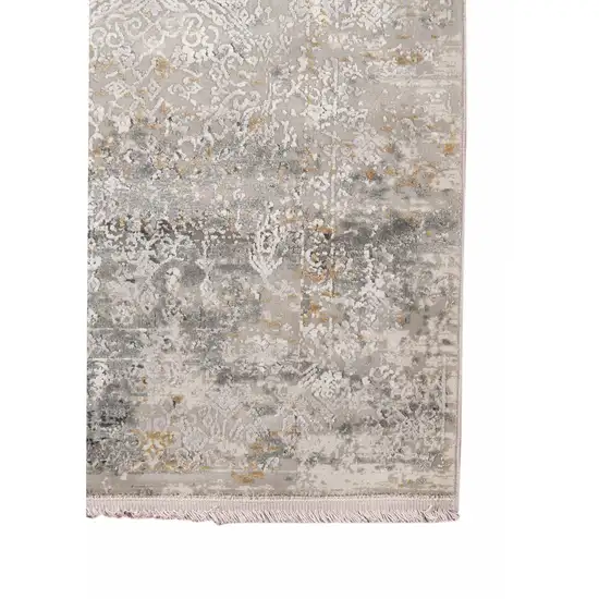 Gray Ivory And Brown Medallion Area Rug With Fringe Photo 7