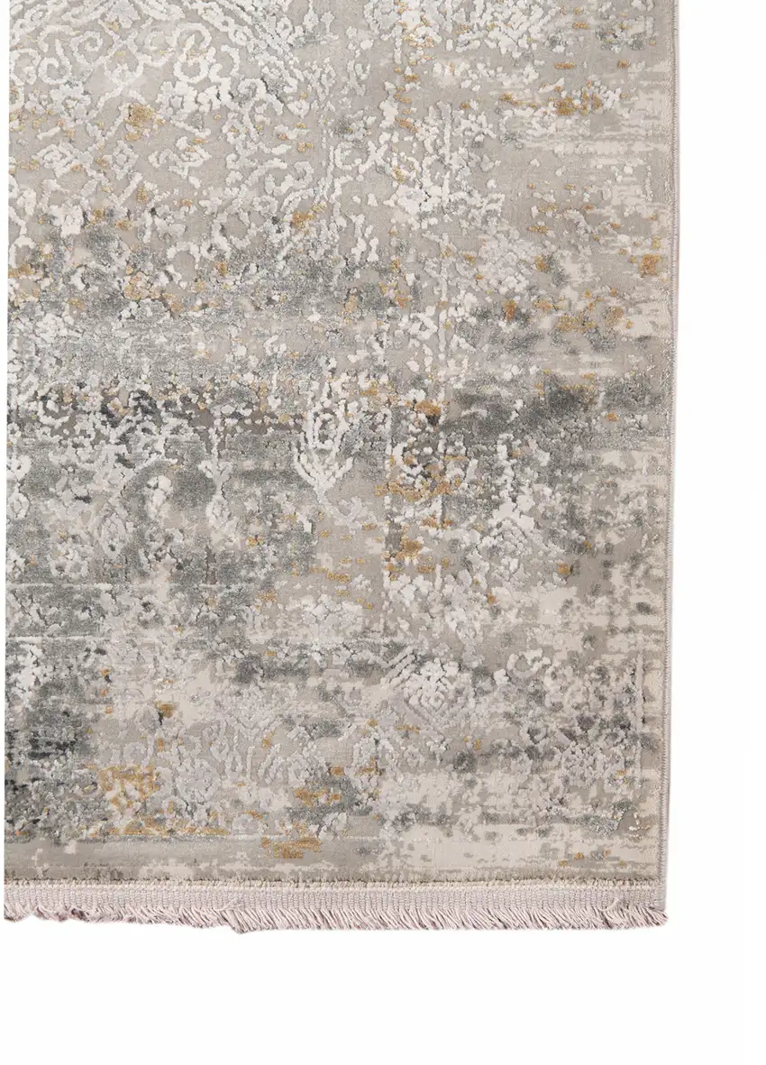 Gray Ivory And Brown Medallion Area Rug With Fringe Photo 7