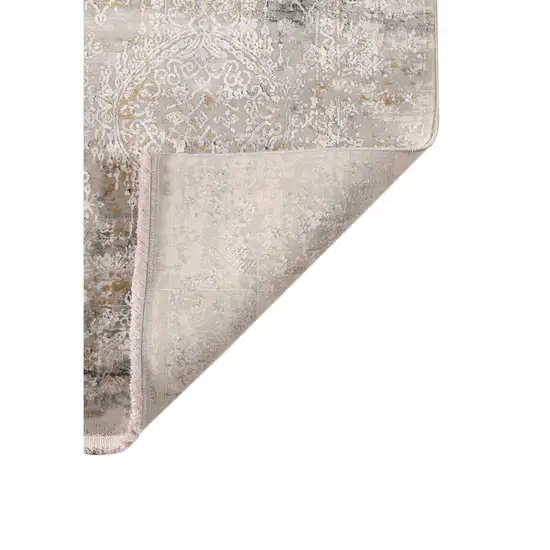 Gray Ivory And Brown Medallion Area Rug With Fringe Photo 4