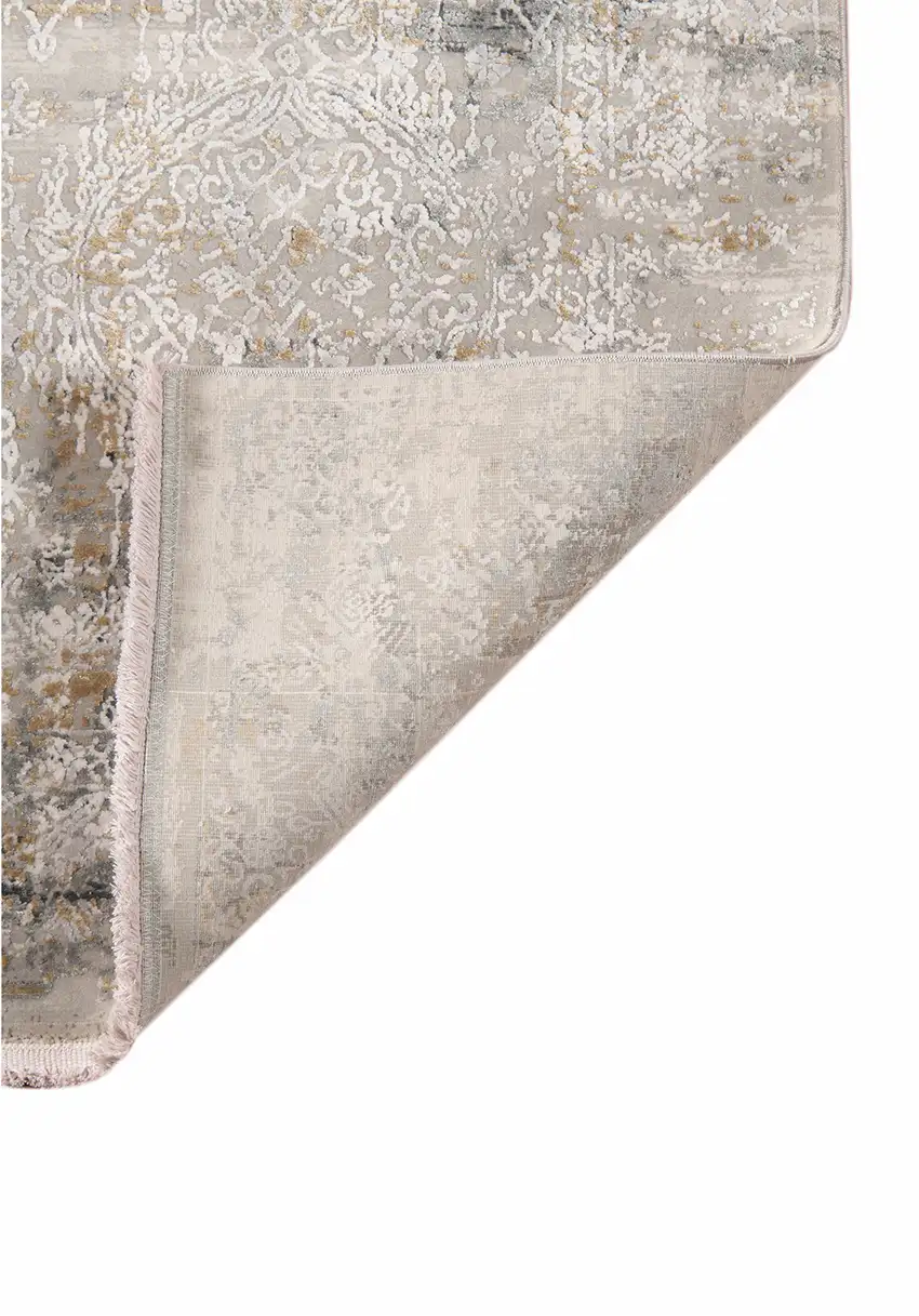 Gray Ivory And Brown Medallion Area Rug With Fringe Photo 4