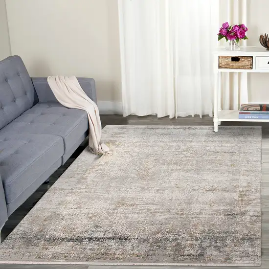 Gray Ivory And Brown Medallion Area Rug With Fringe Photo 9