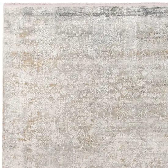 Gray Ivory And Brown Medallion Area Rug With Fringe Photo 6