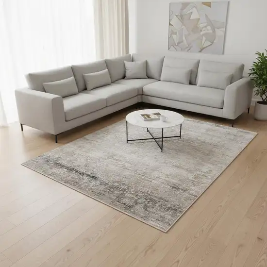 Gray Ivory And Brown Medallion Area Rug With Fringe Photo 2