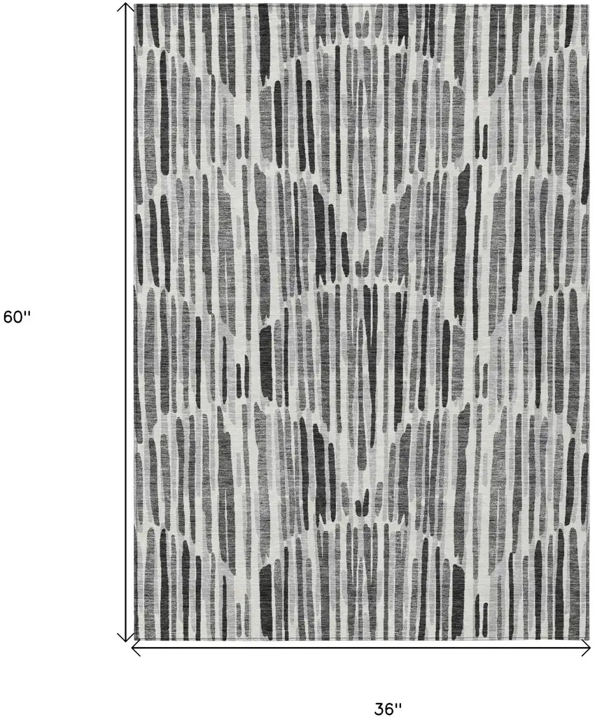 Gray Ivory And Charcoal Abstract Washable Indoor Outdoor Area Rug Photo 3